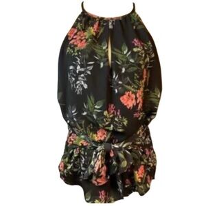Parker‎ Black and Orange Silk Floral Top Size S